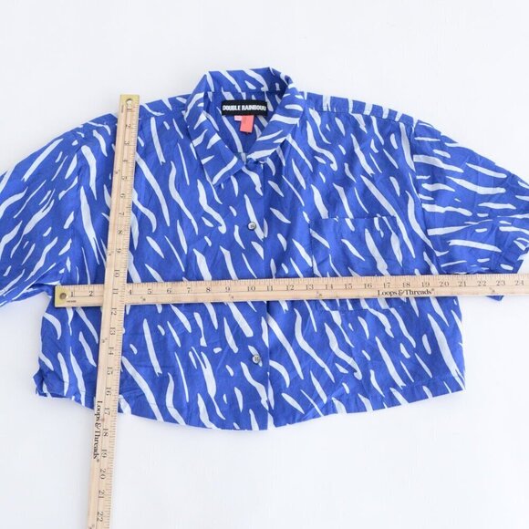 Double Rainbouu Blue And White Stripe 100% Cotton Crop Top Button Up Shirt L - Picture 4 of 10